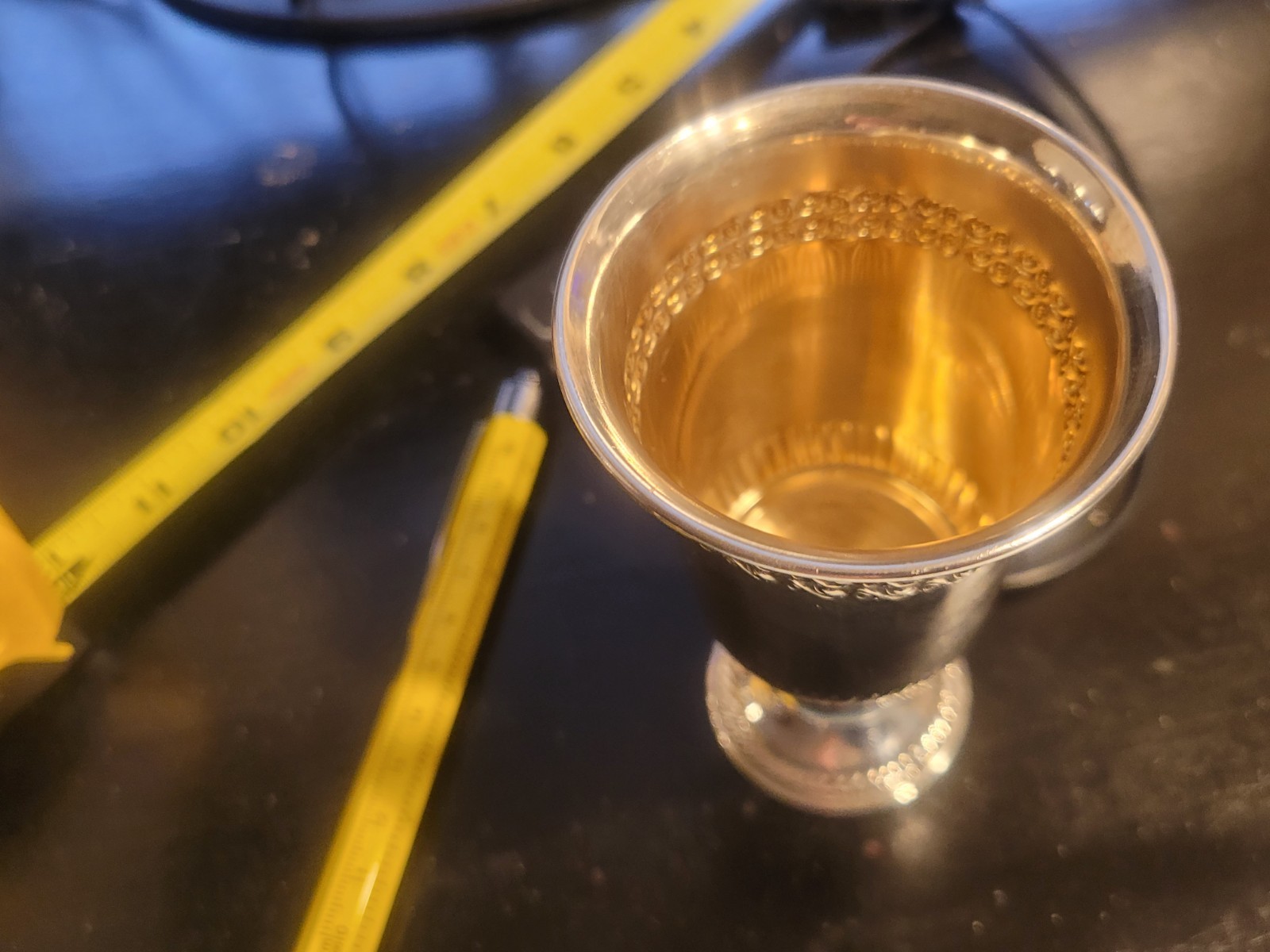 Antique Sterling Silver 925 Kiddish Gold Wash Cup With Etchings. Jewish Charming