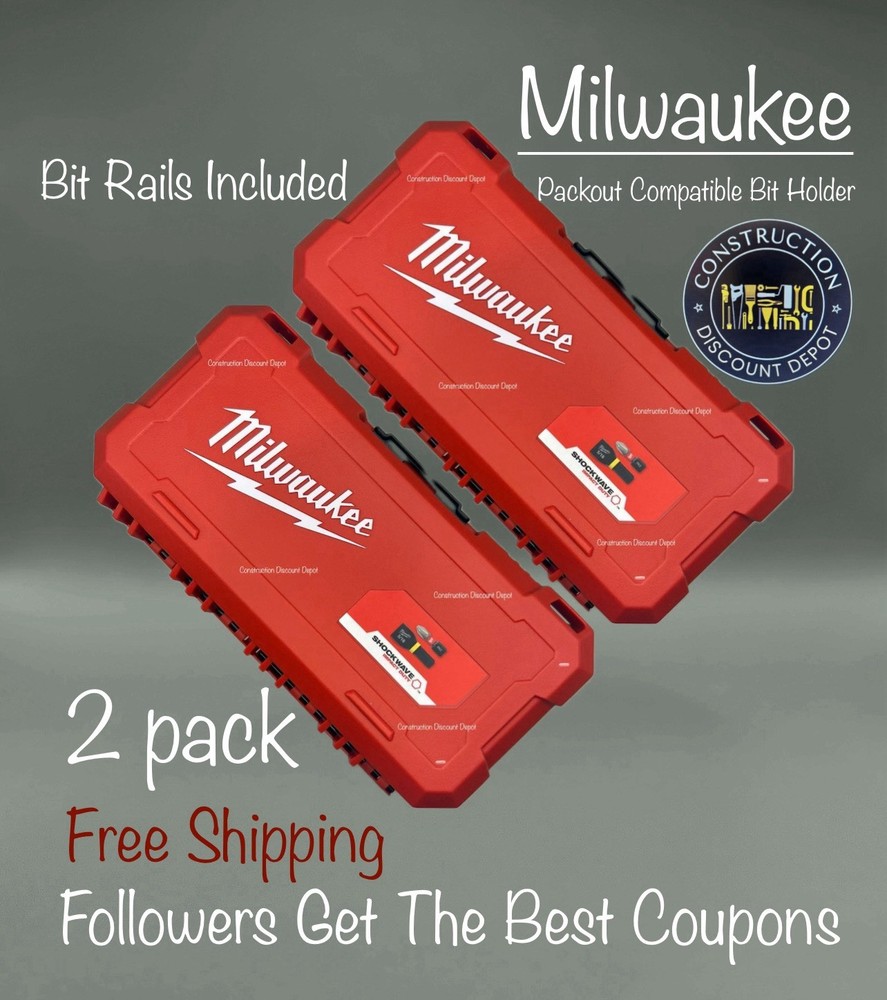 2 Pack Milwaukee Shockwave Bit Storage EMPTY Case Packout Compatible Bit Holders