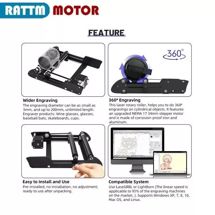 Y axis 360° Laser Rotary Roller Engraving RotatingPlatform forCylindrical Object