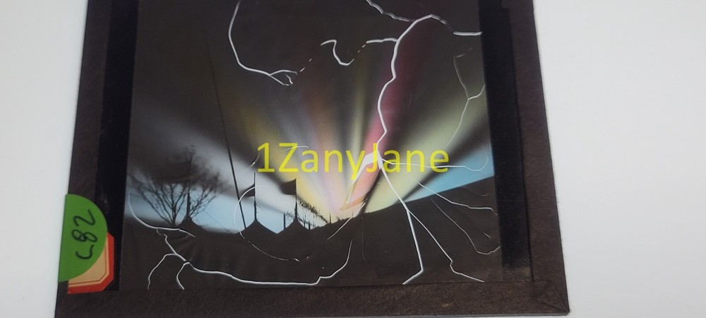 C82 Glass Magic Lantern Slide **CRACKED** FLAGS FLYING AT NIGHT