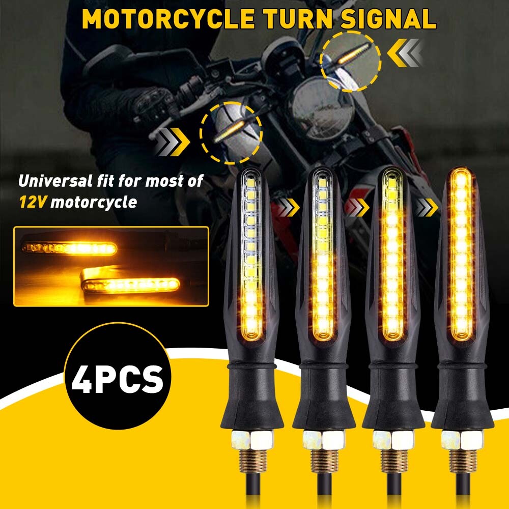4X Motorcycle Sequential LED Turn Signal Blinker Light Indicator Amber Universal