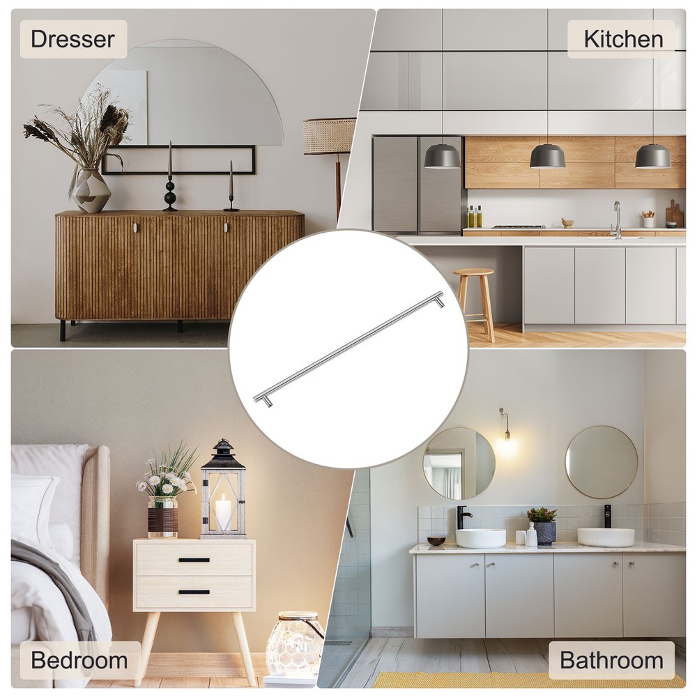 2-Pack 15.7" Double Hole Stainless Steel T Bar Cabinet Knobs [Silver]