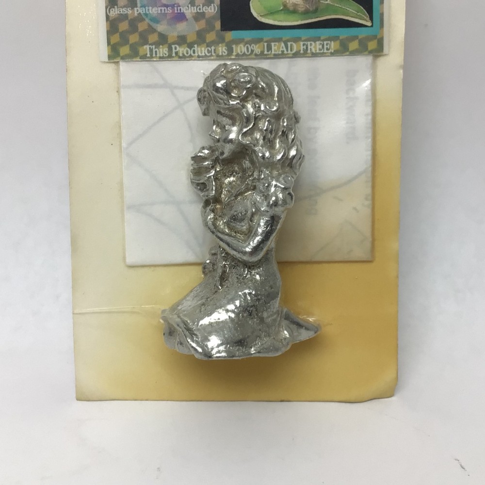 Vintage Casting Connection Leaf Pixie Pewter Figurine with Stained Glass Pattern
