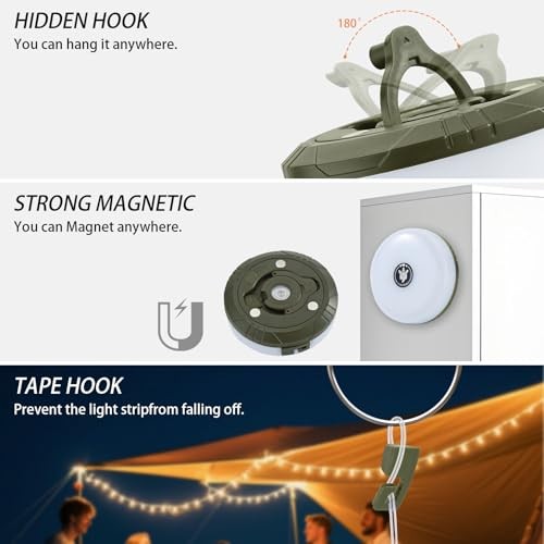 2-Pack Camping String Lights, 4 in 1 Portable Camping Light 2 Pack Green