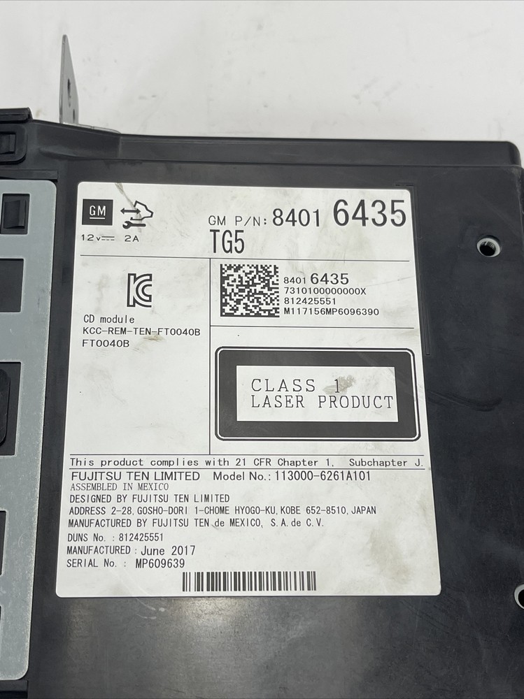 2015 - 2018 Chevrolet Silverado 1500 Dash CD Player Module OEM 84016435