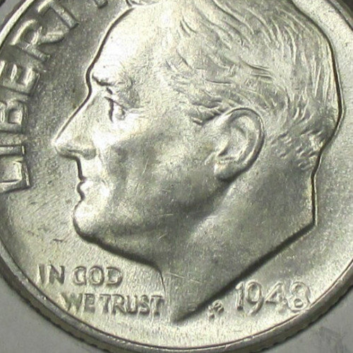1948 Roosevelt Silver Dime Error Coin - DDO