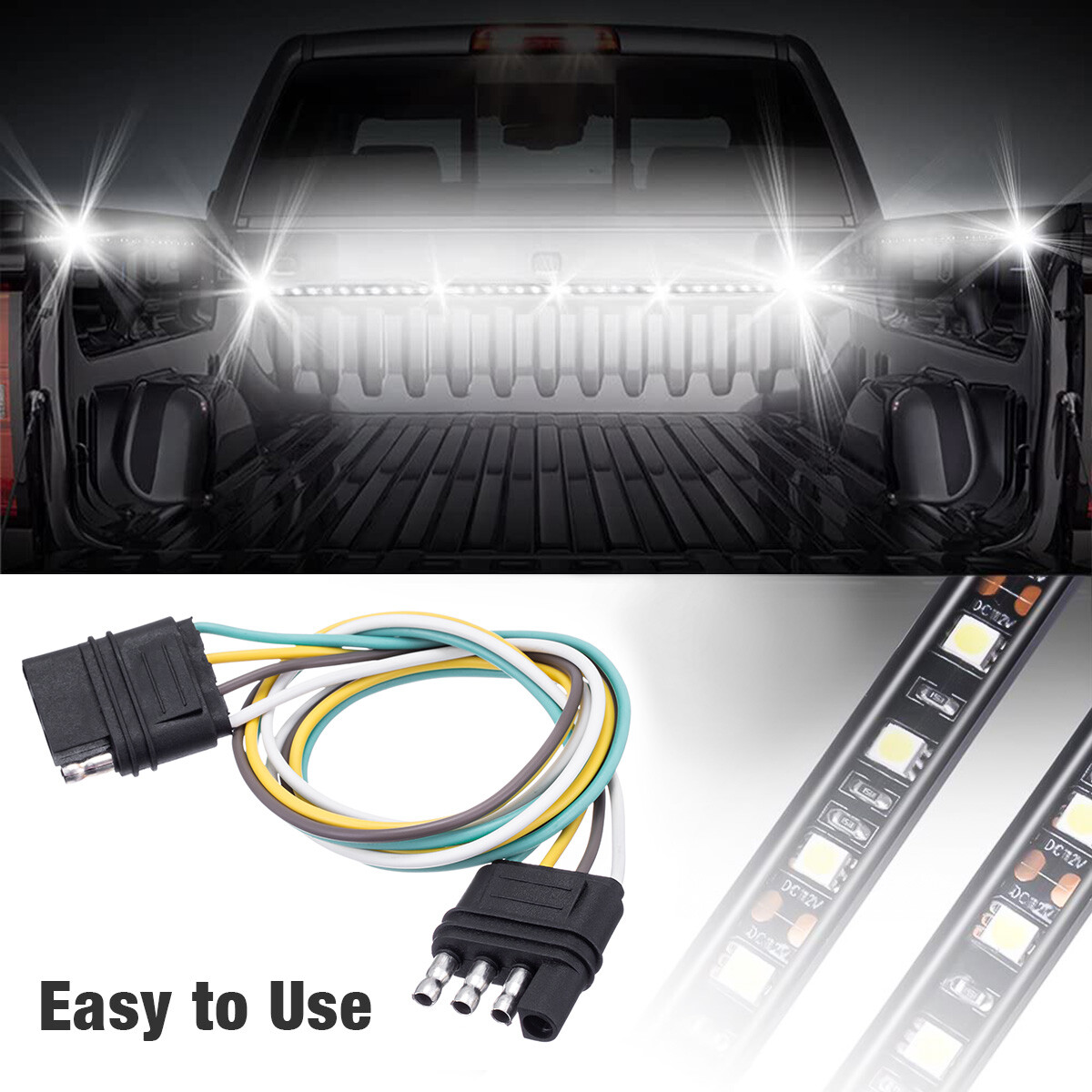 2ft Trailer Light Wiring Harness Extension 4-Pin Plug 18 AWG Flat Wire Connector