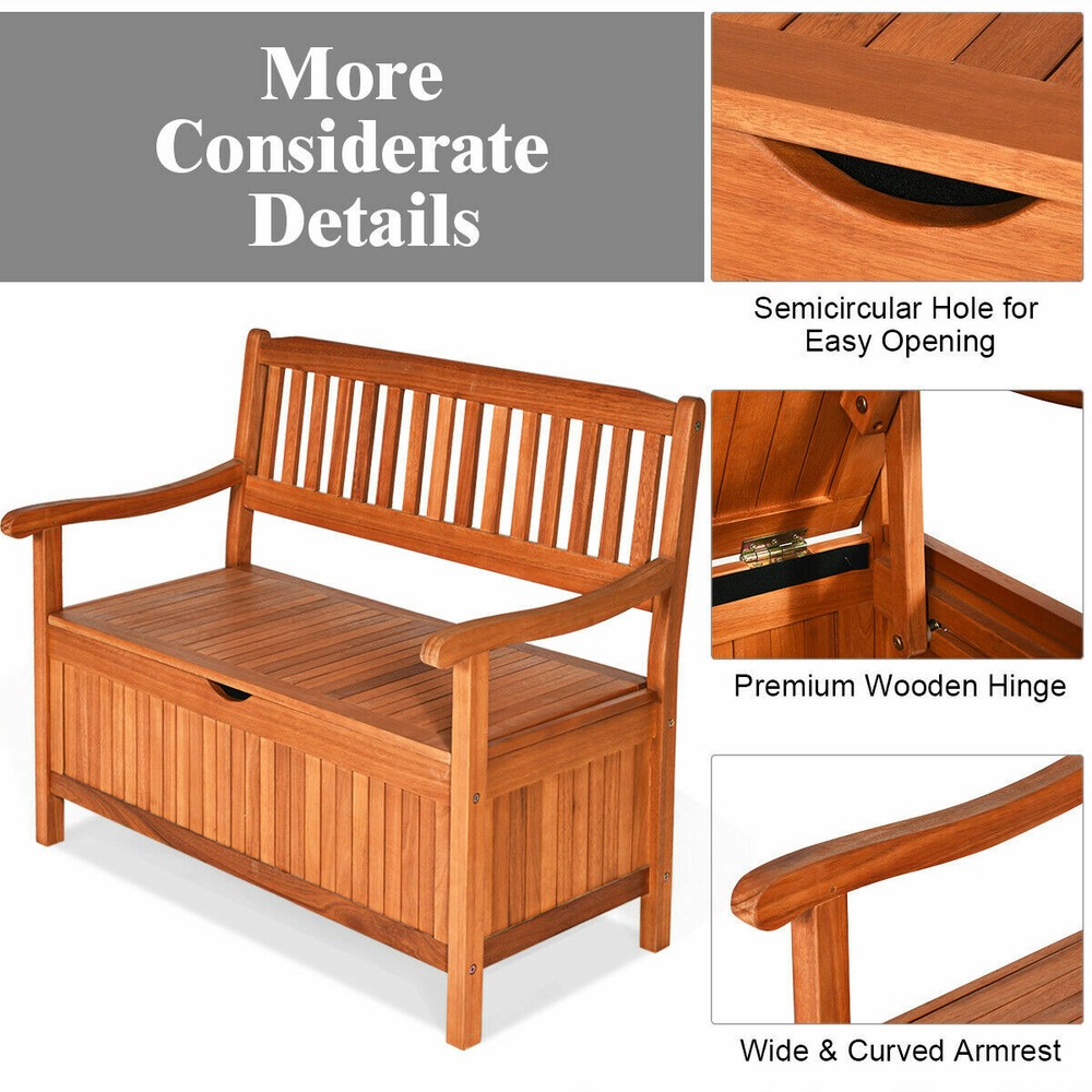 42" Storage Bench Deck Box Solid Wood Seating Container Tools Toys W/Backrest
