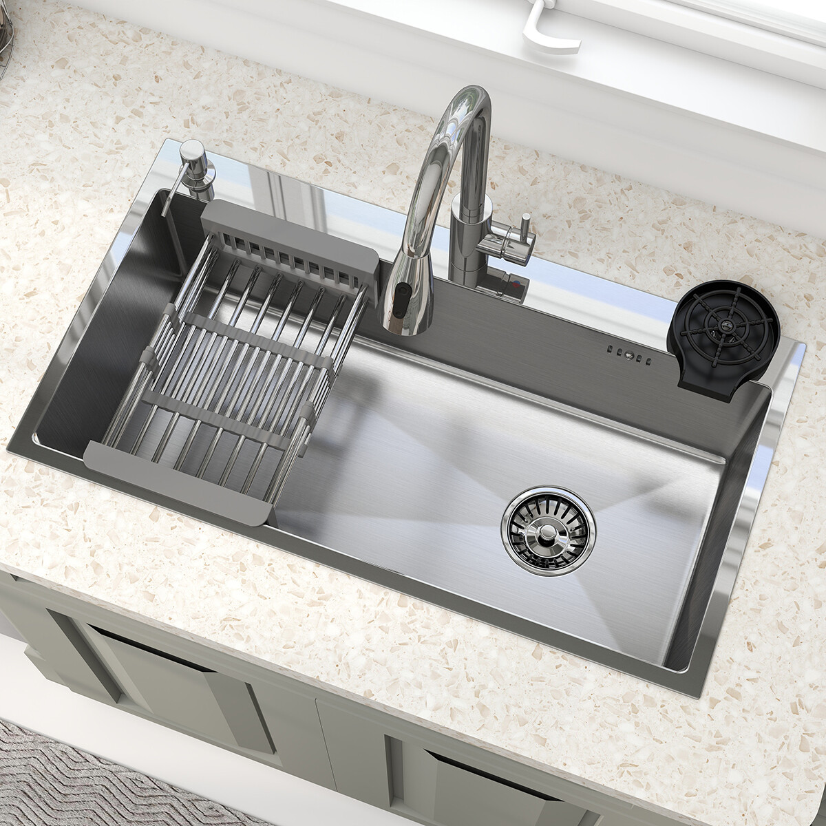 Silver Kitchen Sink Stainless Steel 28"/30"/32" Single Bowl Drop In Top Mount