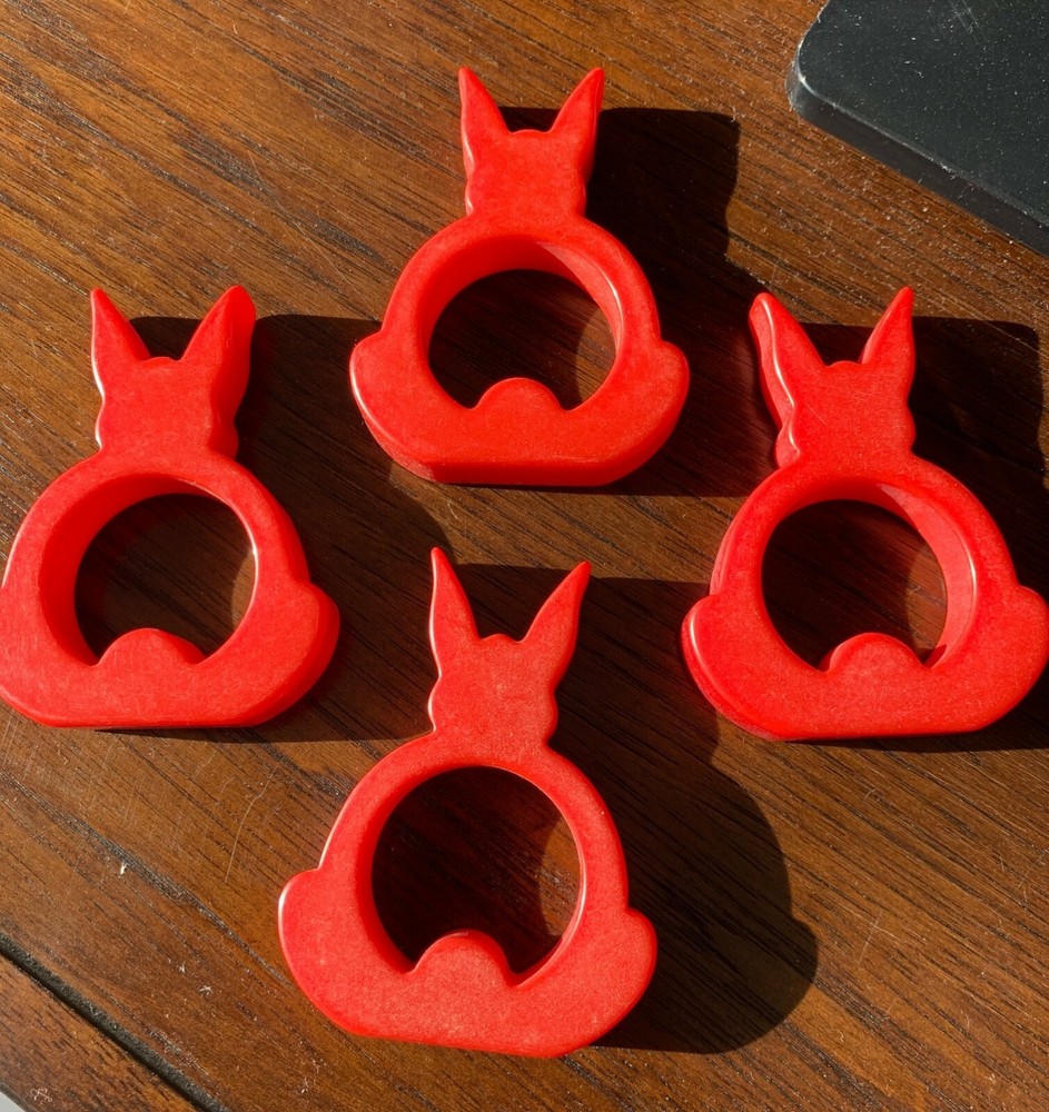 Bakelite Red Rabbit Napkin Ring. Approximately 3" tall. Multiple available.