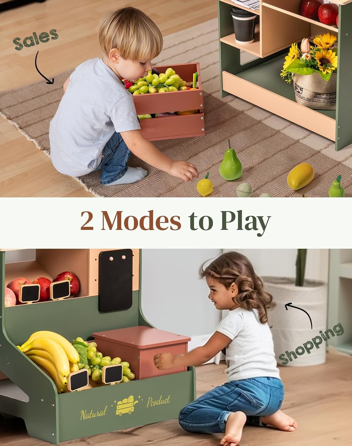 Robud Wooden Grocery Store Playset Play Store Starlight Market Playset for 3+