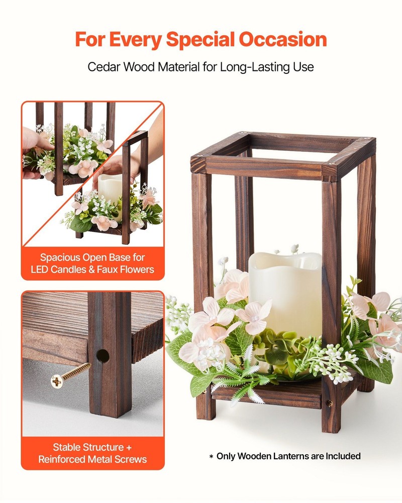 Rustic Cedar Lantern Set: 24pcs Carbonized Wooden Frames for Wedding Decor