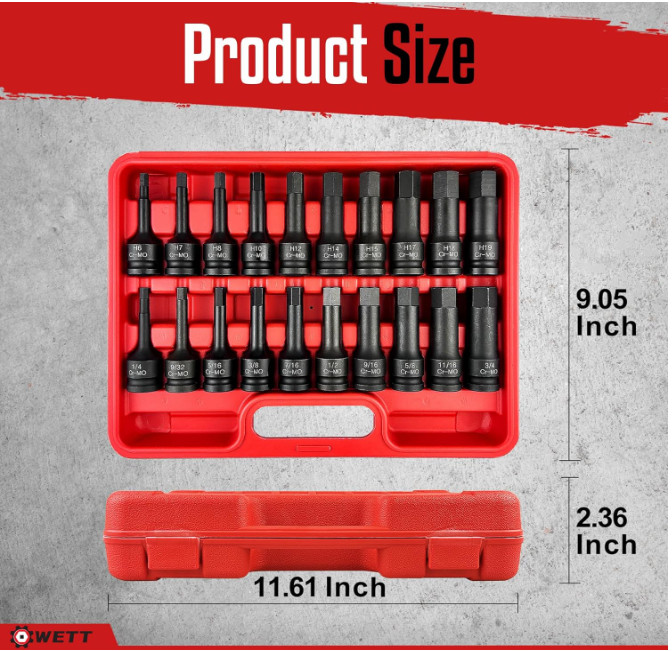1/2" Drive Master Impact Hex Bit Set, 20 Piece Hex Driver Socket Set, Allen Bit