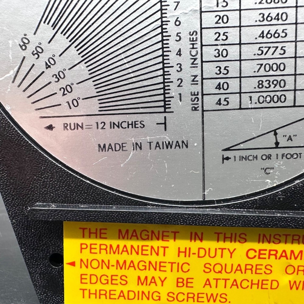 Vintage Magnetic Base Dial Gauge Angle Finder Protractor Conversion Chart Ruler