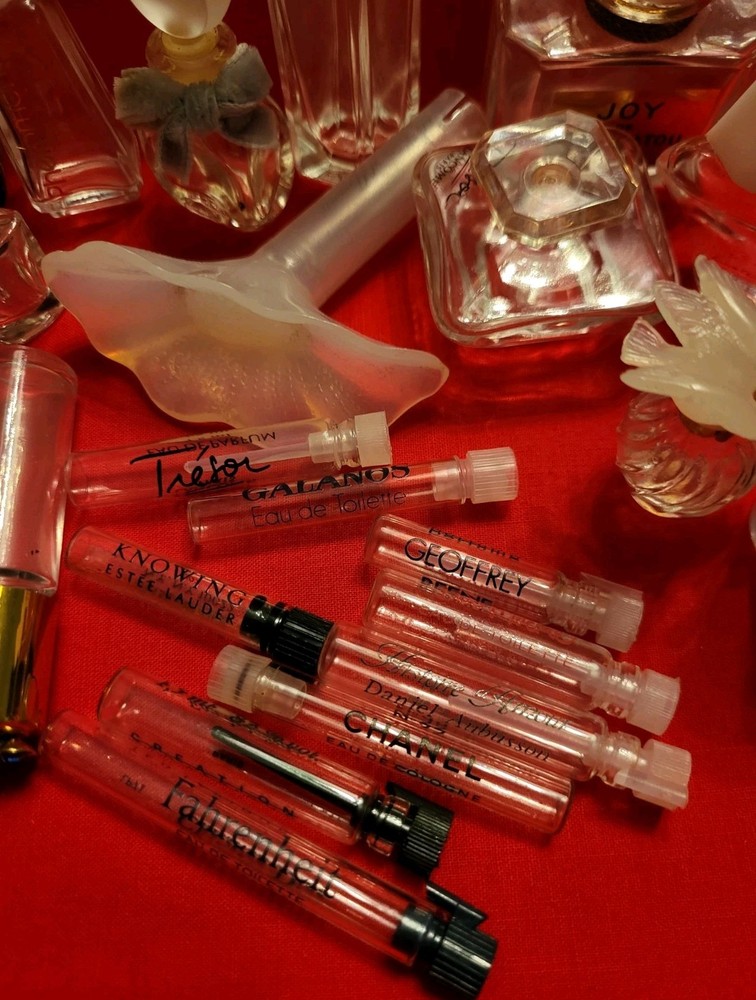 Large Lot 17 Empty Miniature Perfume Bottles and 10 Empty Sample Tubes