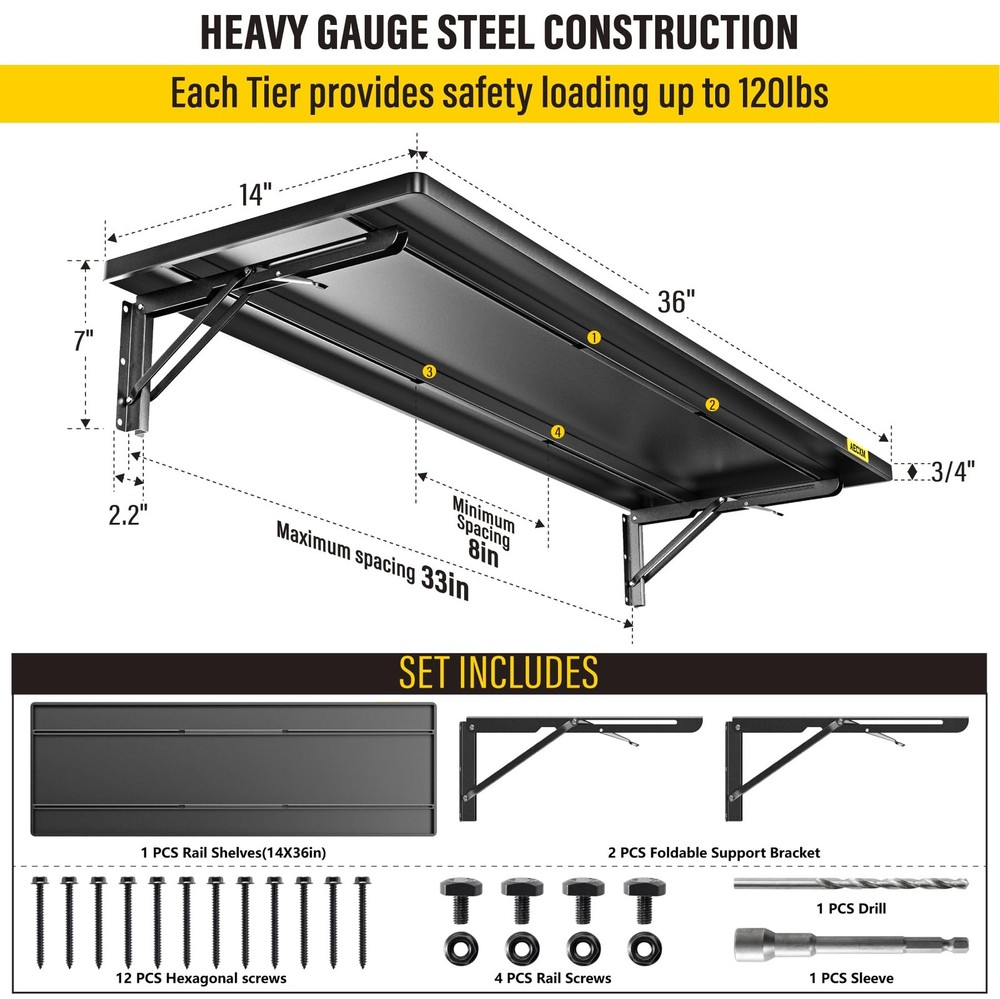 1.2x3ft Adjustable Rail Type Folding Storage Rack Shelf, Suitable for Garage,...