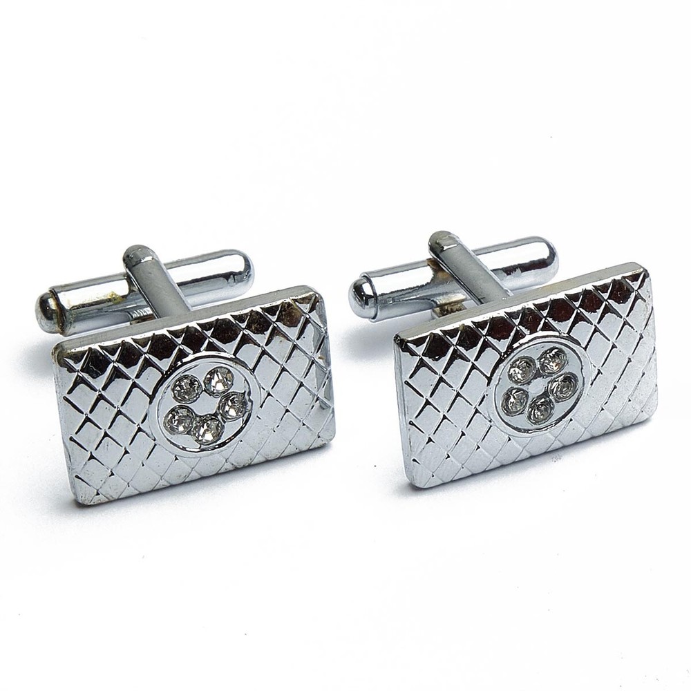 Cufflinks - Stripes and Stones Rectangle Silver