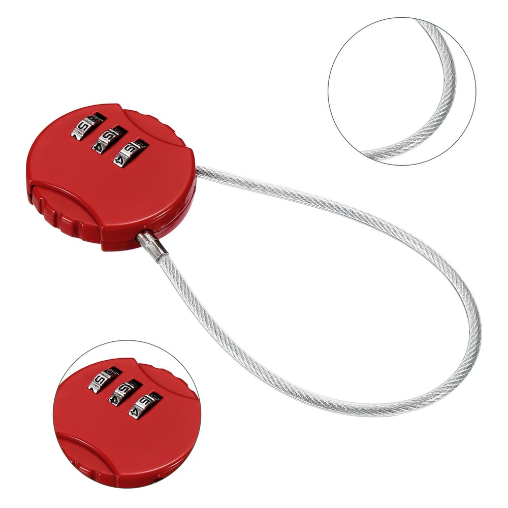 3Pc Small Combination Locks, 3 Digit Baggage Padlocks(Red, 7.8-Inch)
