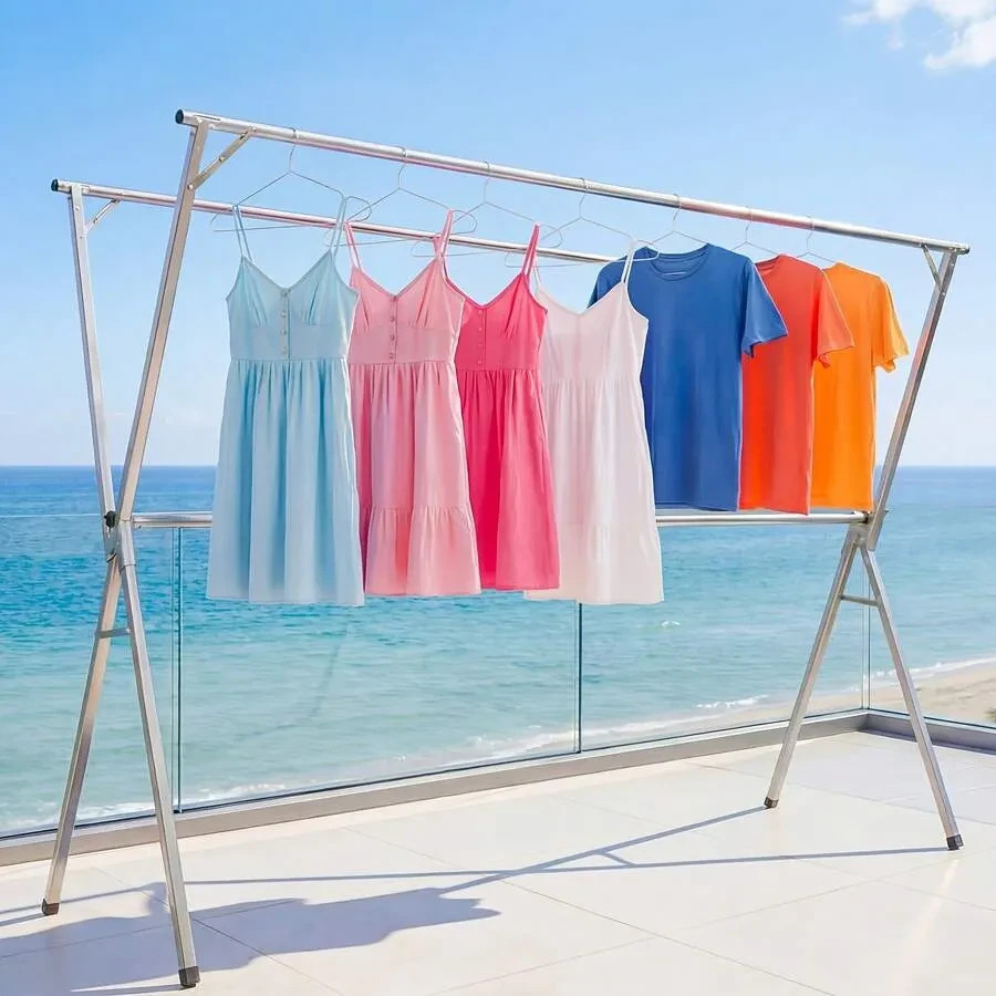 Three-Bar Foldable Clothes Drying Rack 78.7" Two Types, Retractable Leng