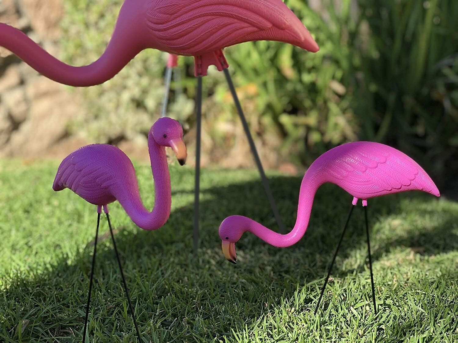 2 Pack Plastic Pink Flamingo Yard Outdoor Lawn Garden Decor Art Ornament Statue
