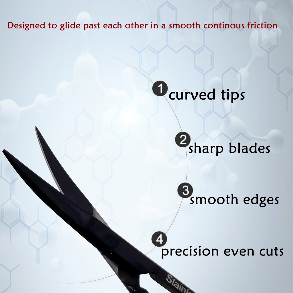4.5" Micro IRIS Dissecting Scissors Curved Pointed Tips Stainless Steel-Black