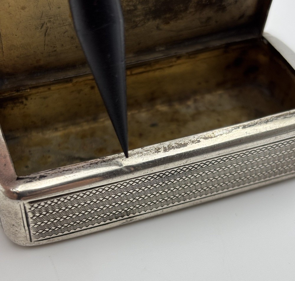 Antique German 800 Silver Snuff Box Engine Turned Gilt Interior Pill Rectangle