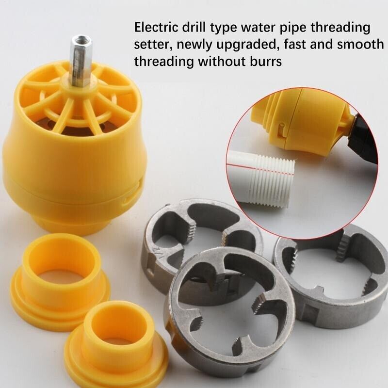 10 Set Electric Drill Compatible PVC Pipe Threader Kit with Various Die Sizes US