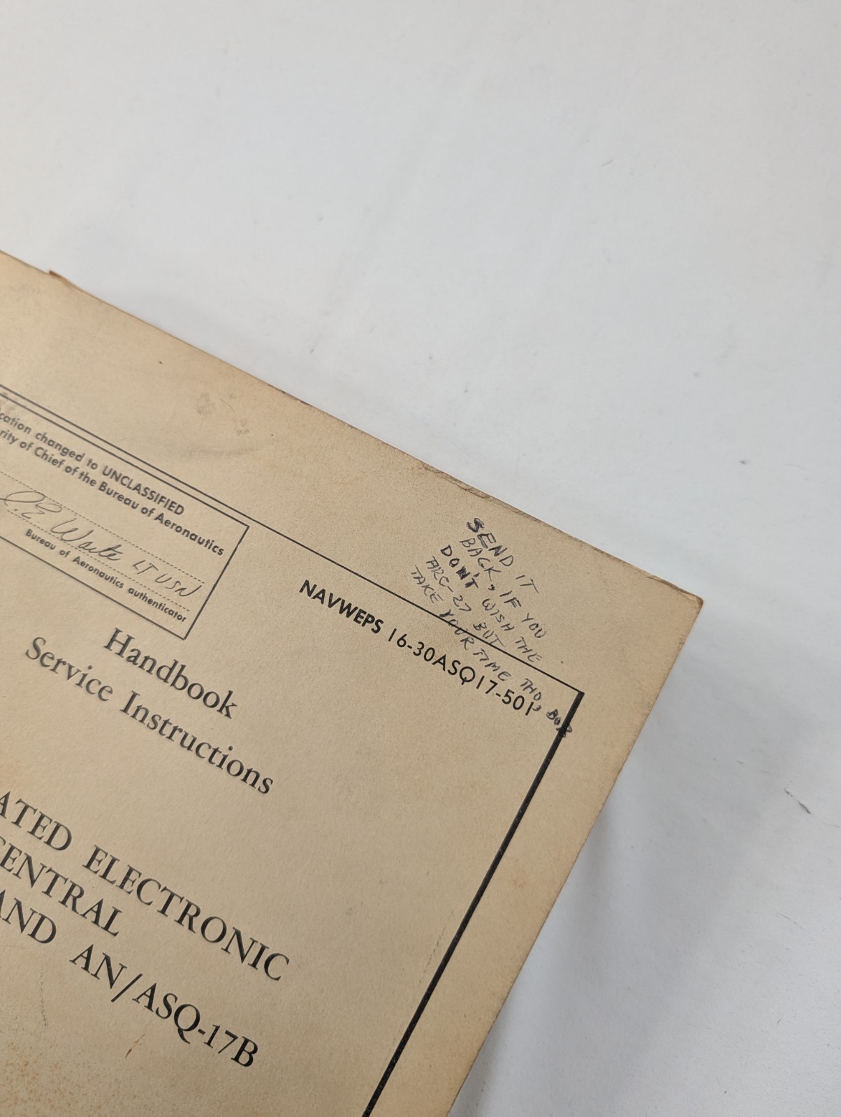 Handbook Service Instructions" for the Integrated Electronic Central AN/ASQ-17