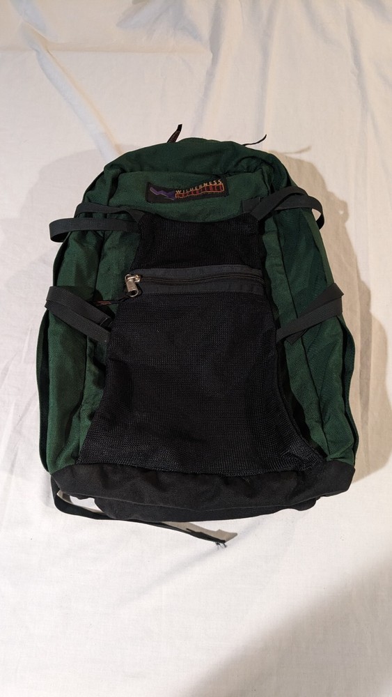 Vintage Wilderness Experience Backpack Green Canvas Zip