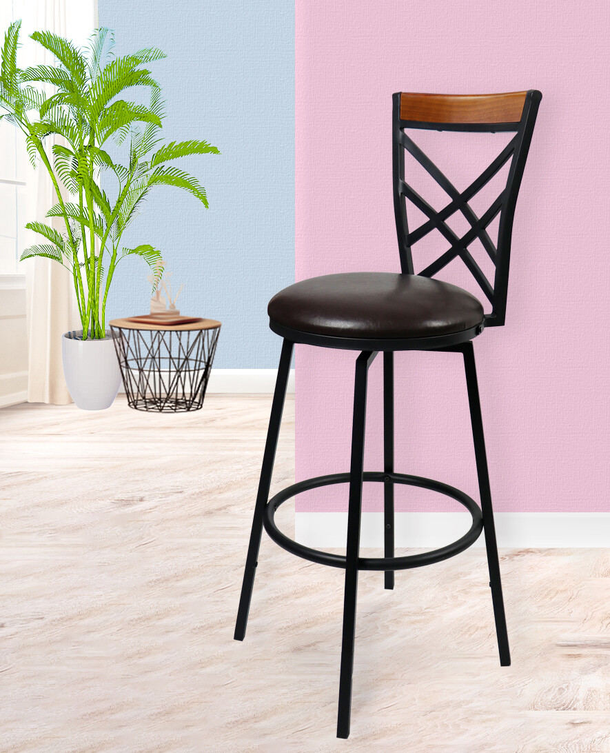 eHemco Swivel Metal Barstool with Double X Back Faux Leather Seat (Collectible)