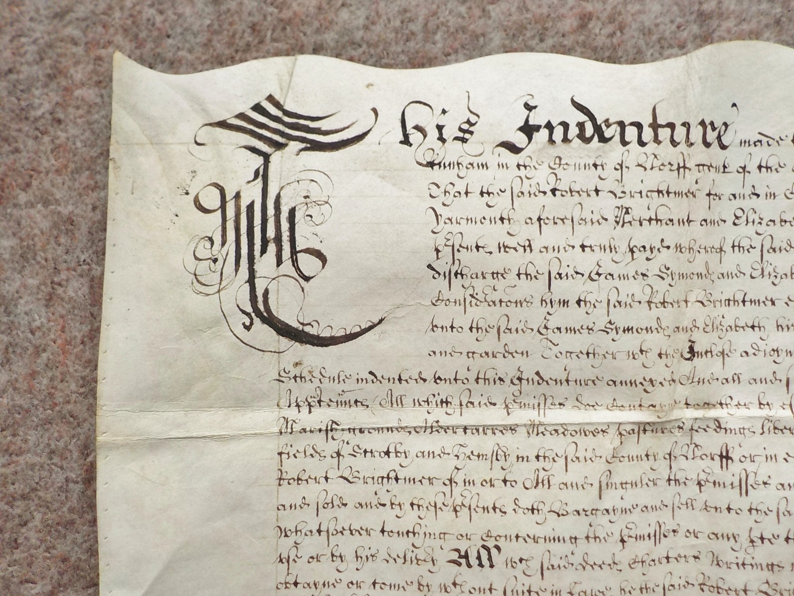 1657 Scratby Norfolk 17th century Vellum Deed Indenture detailed Vellum Schedule