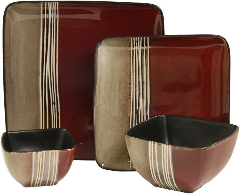 Downtown Loft 16 Piece Double Bowl Stoneware Dinnerware Set with Service for 4