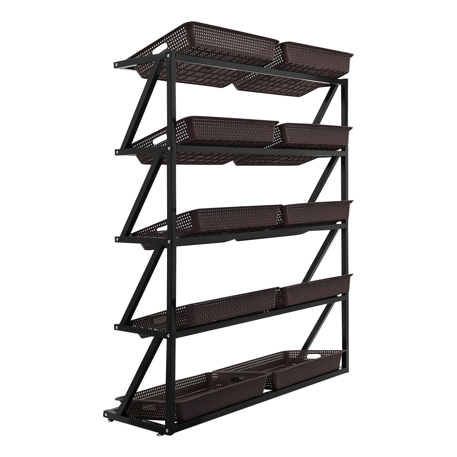 Market Retail Display Rack Shelf + 10x Merchandiser Fruit Vegetable Snack Basket