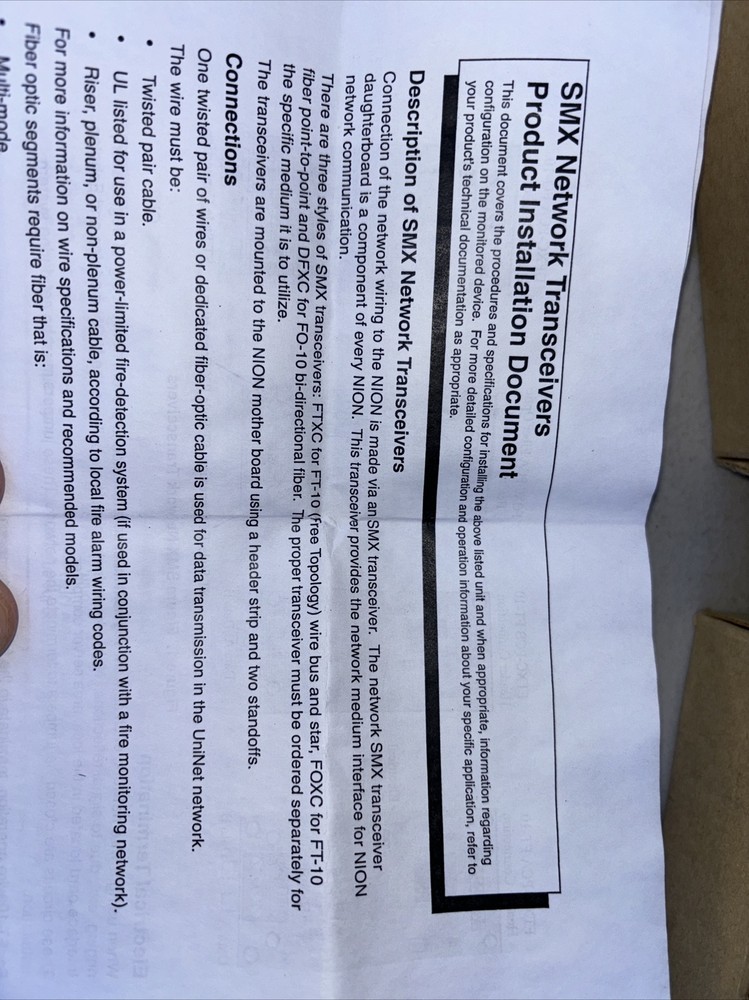 NOTIFIER FTXC SMX Transceiver Network Medium Interface