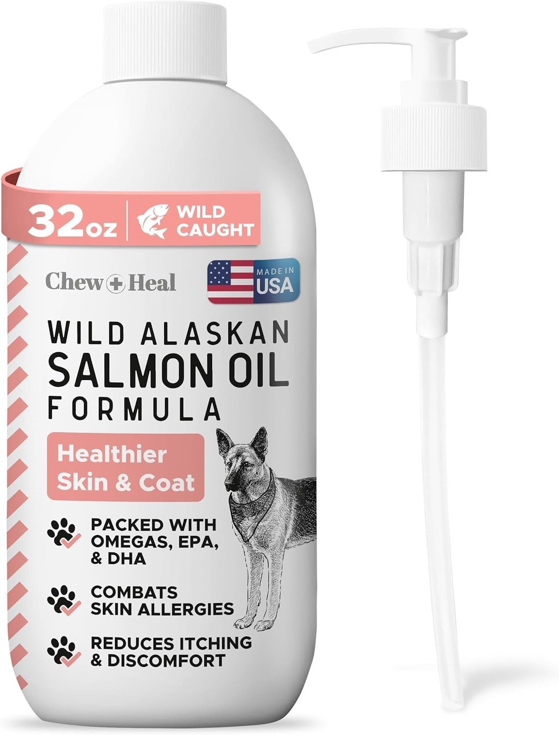 Wild Alaskan Salmon Fish Oil for Dogs, 32oz Formula, Pump Cap Exp: 10/2026