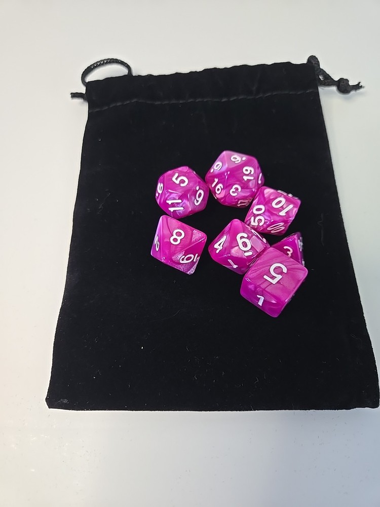 RR | 7-Dice Polyhedral Starter Set | Beginner Dice Kit with Suede Bag D&D