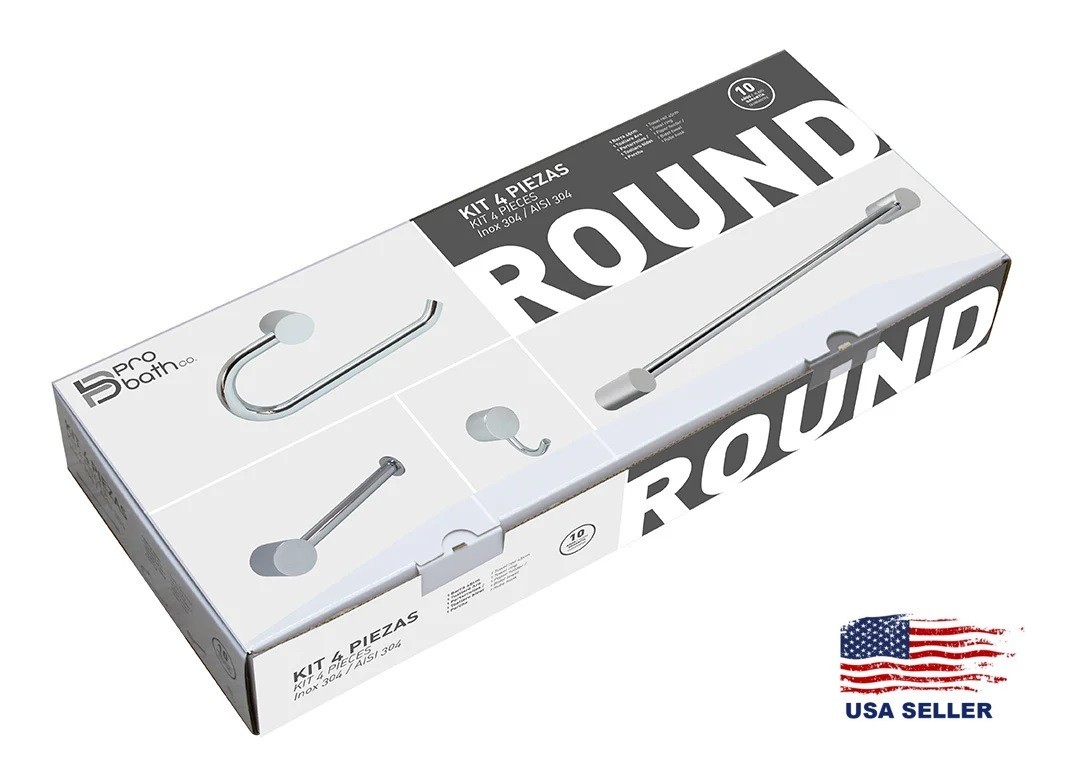 4 Pc Bathroom Hardware Accessory Chrome Towel Bar Ring Robe Hook & Toilet Holder