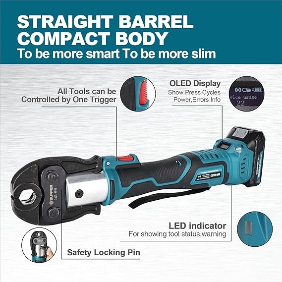 ZUPPER Mini Pro Press Tool Kit w/ 3 Copper Jaws & 2 Batteries Cordless