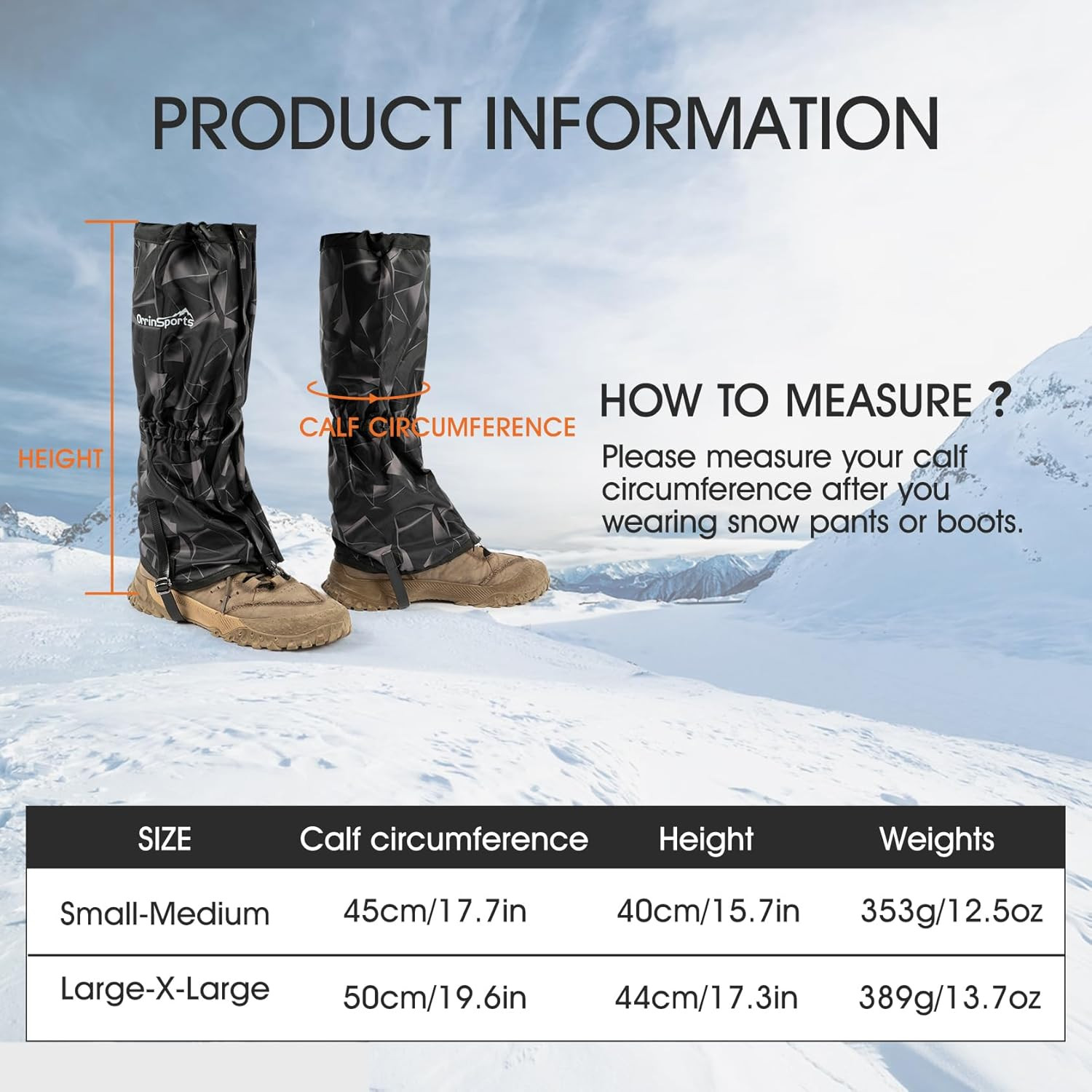 Waterproof Adjustable Leg Gaiters for Men and Women Snow Boot Gaiters for Hiking