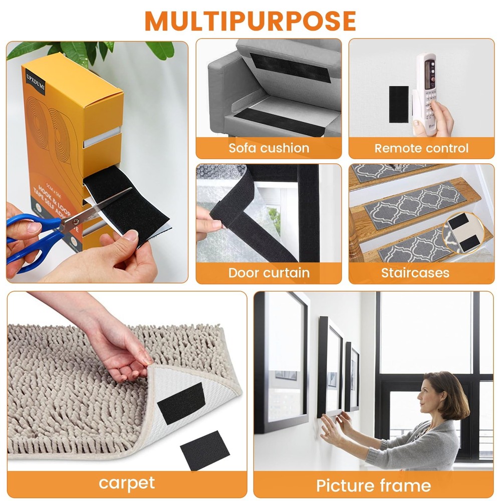 2 inch x 16 ft Hook and Loop Strips with Adhesive, Multipurpose Sticky Back S...