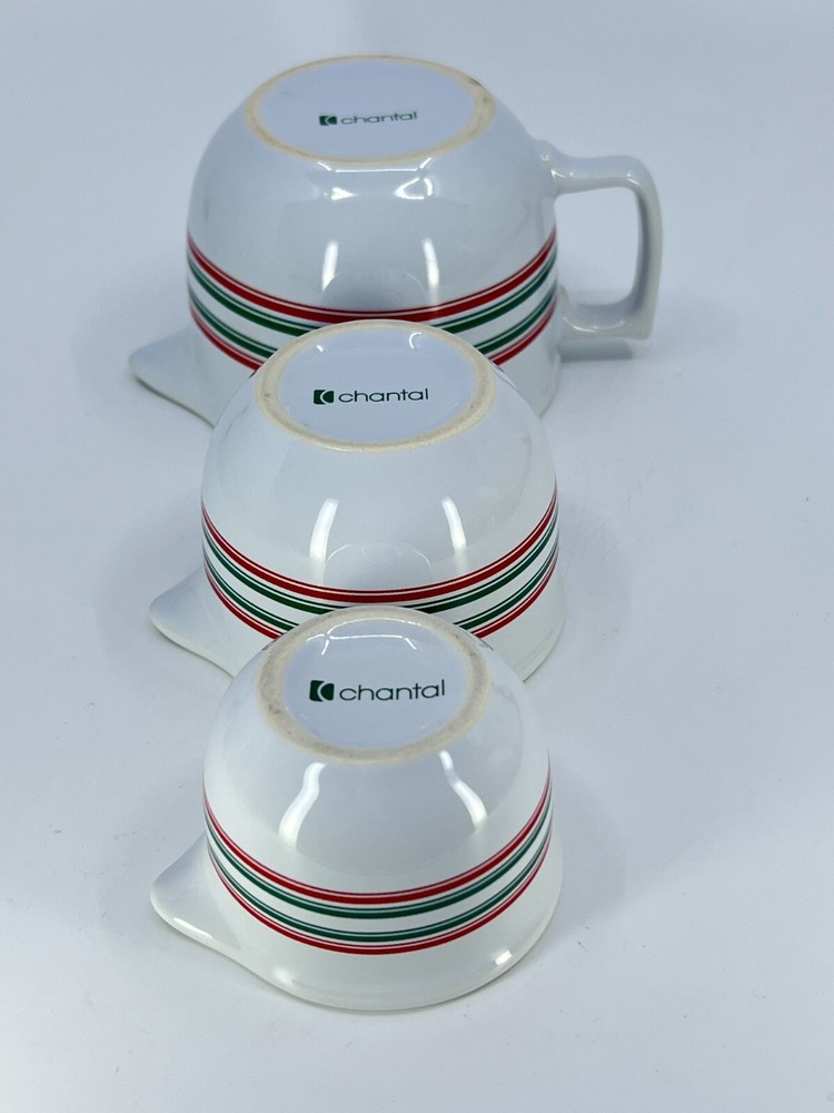 3pc Chantal Measuring Cups Nesting Bowls Stackable Striped 1 cup, .5 cup 1/4 cup