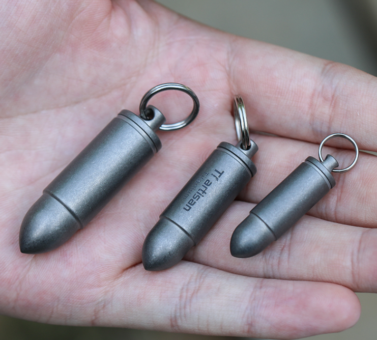 Titanium Pill Box Case Bottle Holder Container Organizer Keychain Portable Gift