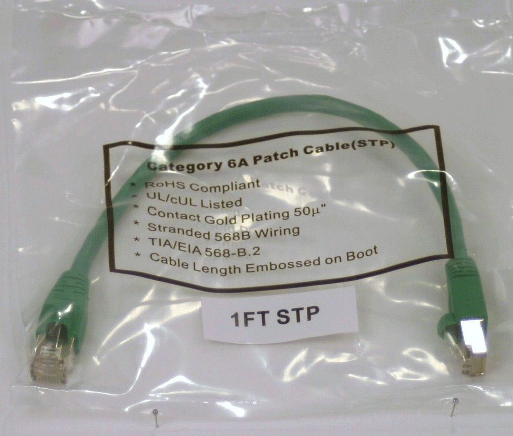 1'ft  CAT6a Green Network Ethernet Patch Double Shielded SSTP Cable Lan copper
