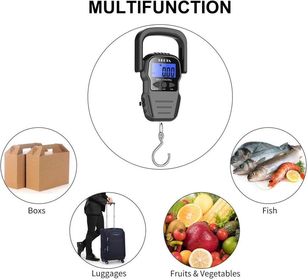 110lb Heavy-Duty Portable Fish Scale with Bluetooth LCD Display & Tare Function