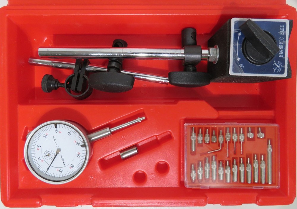 Dial Indicator 1" w/ 22 Piece Indicator Point Set & Magnetic Base EUC