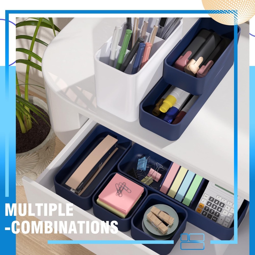 11-Piece Stackable Drawer Organizer Set, Multi-size Desk Drawer Organizer Tra...
