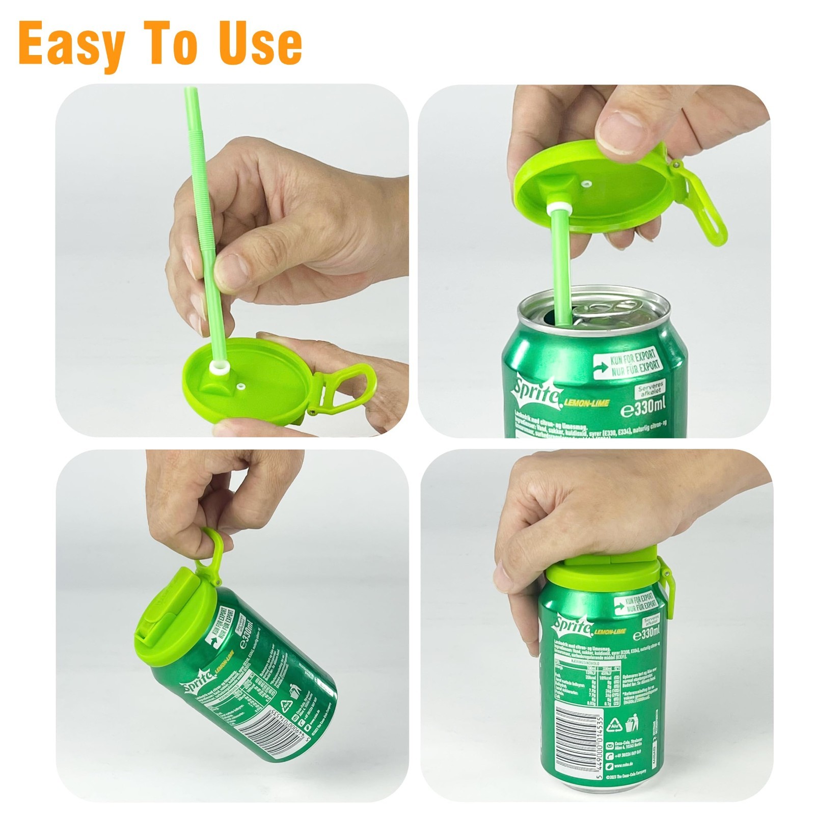 4-Pack Reusable Soda Can Lids with Silicone Straws Beverage,Sealed and leak-proo