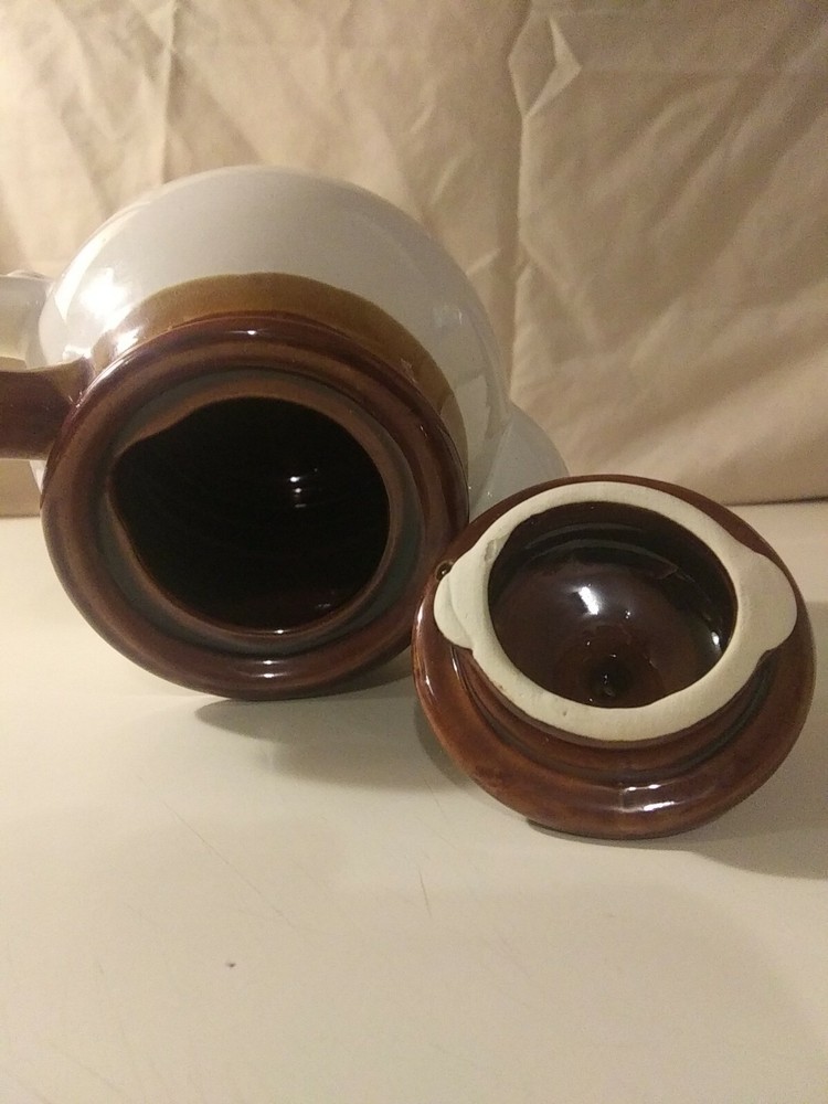 Vintage Ceramic Cream And Brown Teapot