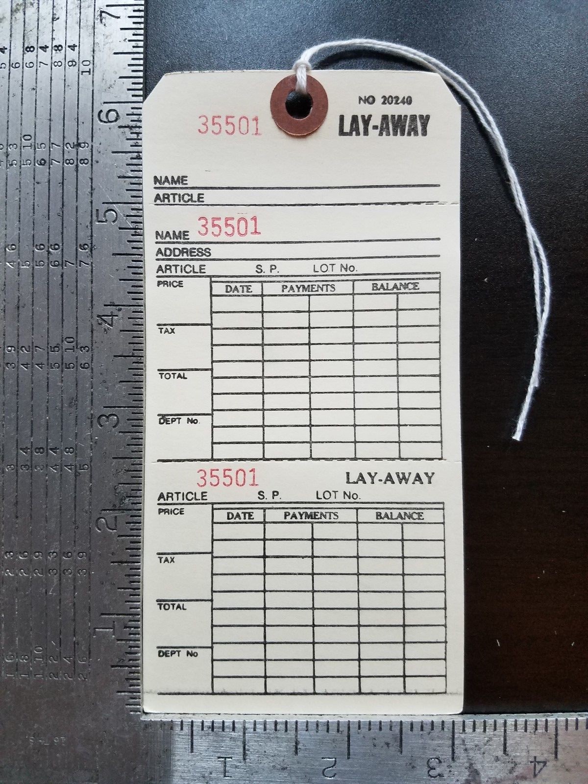 1000 Layaway Tags 3 Part Reinforced String Price Manila Strung Lay Away Perf
