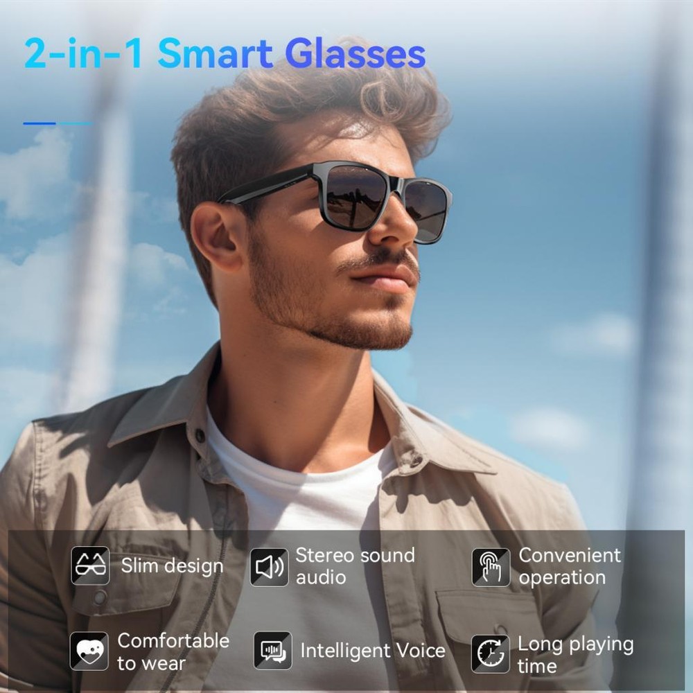 Men Smart Bluetooth Glasses Safety Sunglasses Rectangular Audio UV Protection US